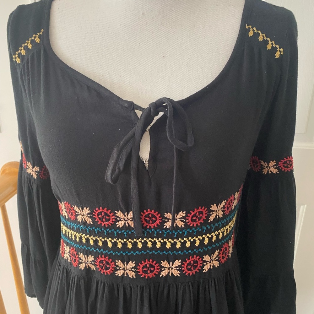 American Eagle Black Embroidered Boho Dress - Picture 15 of 16